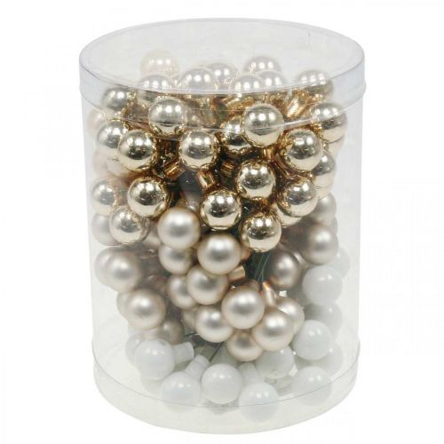 Artikel Mini kerstballen op draad goud, crème Ø1,5cm 140 st
