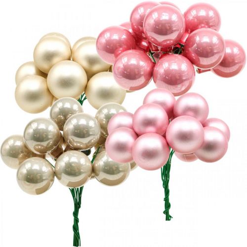 Floristik24 Mini kerstballen op draadglas Ø25mm roze 140 st