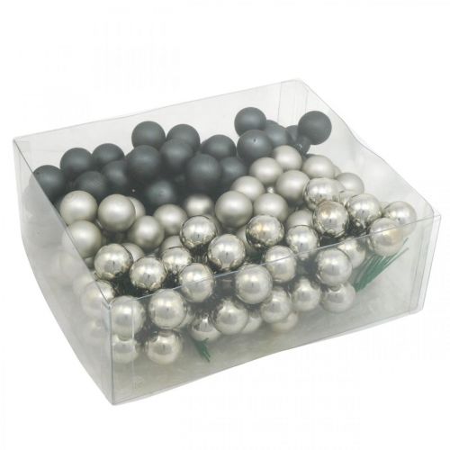 Artikel Mini kerstballen antraciet, zilver spiegelbessen Ø20mm 140 stuks