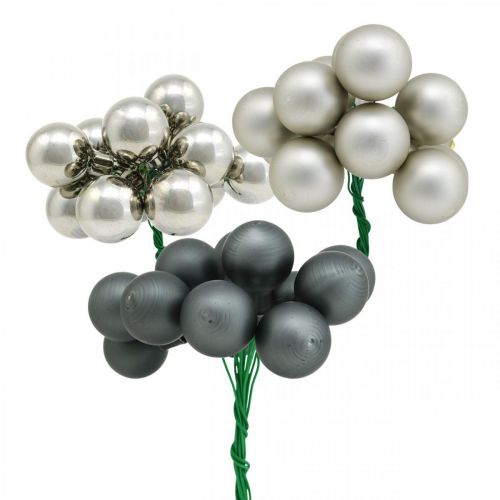 Mini kerstballen antraciet, zilver spiegelbessen Ø20mm 140 stuks