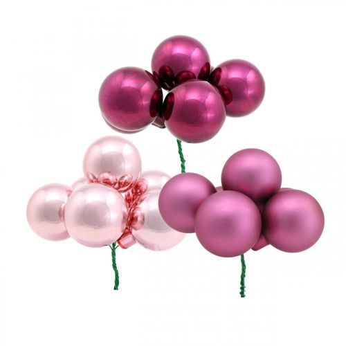 Floristik24 Mini Kerstbal Roze Glas Spiegel Bessen Bessen Ø20mm 140 st