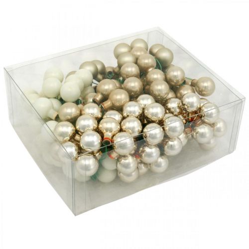 Artikel Mini kerstbal crème, beige spiegelbessen Ø20mm 140 st
