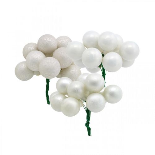 Floristik24 Mini Kerstbal wit gemarmerd spiegelbessen Ø20mm 140 st