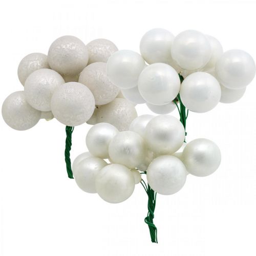 Floristik24 Mini kerstballen wit gemarmerd assorti spiegelbessen Ø25mm 140 st