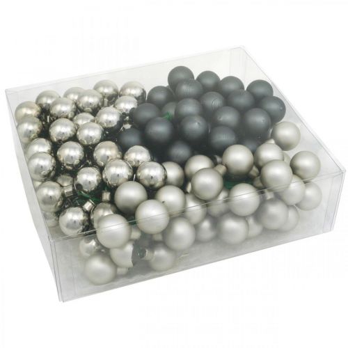 Artikel Mini kerstballen zilver, antraciet spiegelbessen Ø25mm 140 stuks