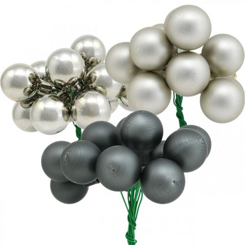 Artikel Mini kerstballen zilver, antraciet spiegelbessen Ø25mm 140 stuks