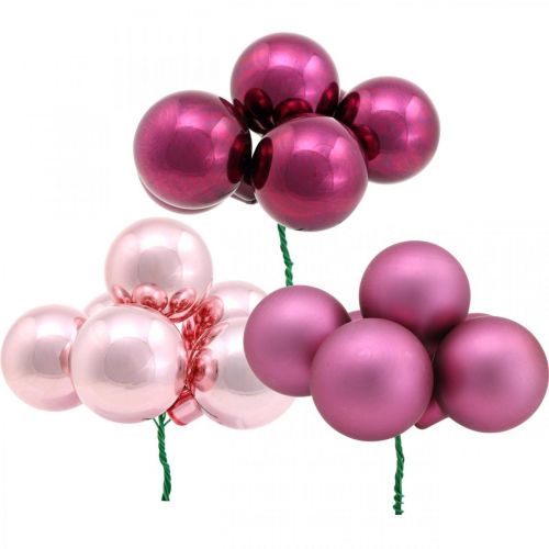 Floristik24 Mini kerstbal roze spiegel bessen glas Ø40mm mix 32st