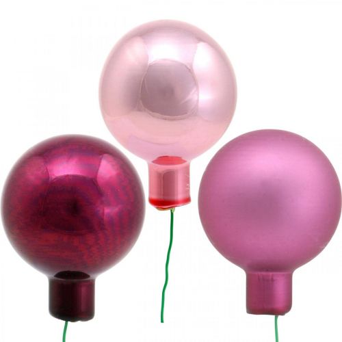 Floristik24 Mini kerstbal roze spiegel bessen glas Ø40mm mix 32st