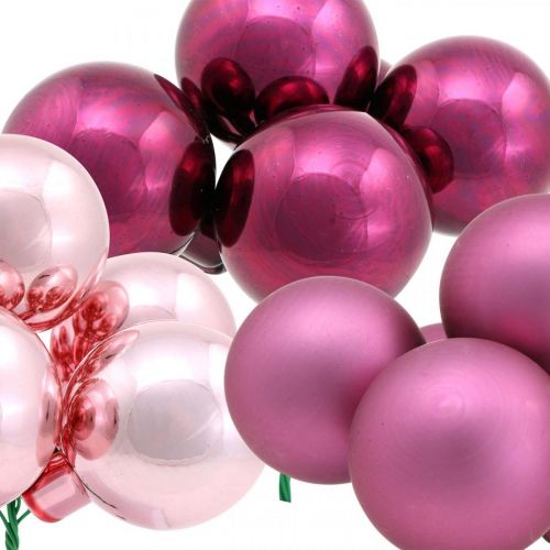 Floristik24 Mini Kerstbal Roze Glas Spiegel Bessen Bessen Ø20mm 140 st