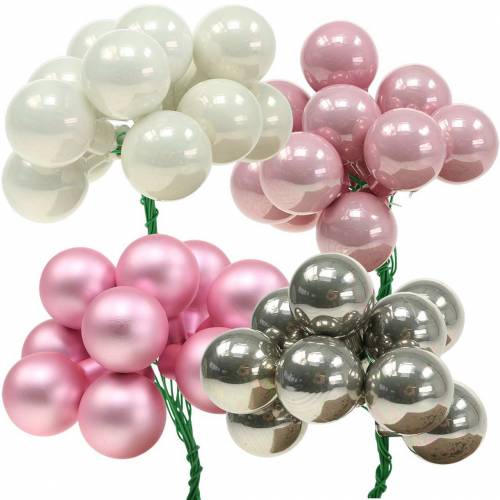 Floristik24 Mini kerstbal op draad 40mm roze, zilver, wit 36st