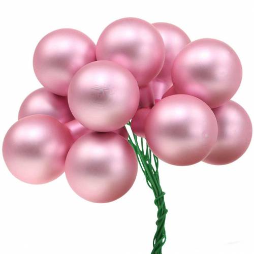 Artikel Mini kerstbal op draad 40mm roze, zilver, wit 36st