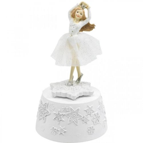Floristik24 Muziekdoos ballerina wit winterdecoratie Ø10.5cm H18.5cm