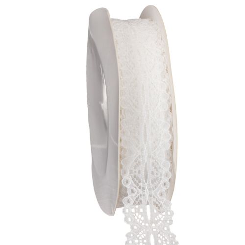 Decoratief katoenen lint met kantpatroon op een rol, geschikt voor knutselprojecten en decoratie, 25 mm breed, 10 m lang. kopen | Floristik24.nl