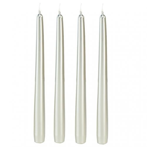 Floristik24 Conische kaarsen zilver 250/23 12st