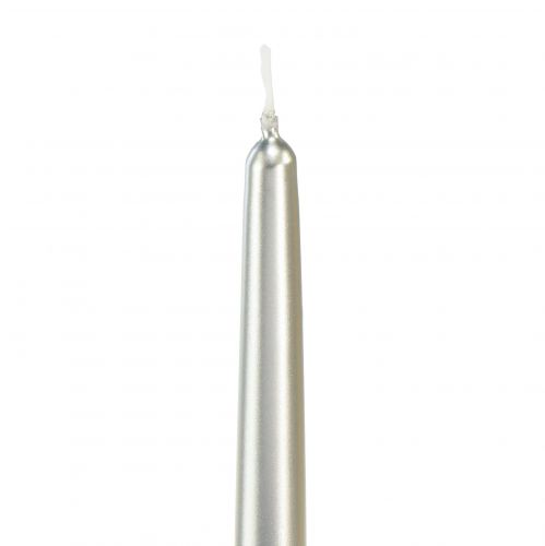 Floristik24 Conische kaarsen zilver 250/23 12st