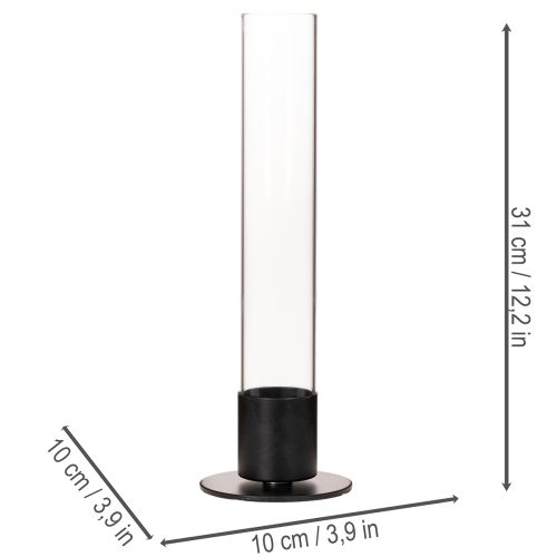 Kandelaar met taps toelopende glazen cilinder. Eenvoudig en tijdloos. 31 cm | Floristik24.nl