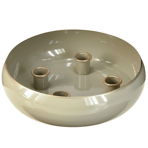 Kaarsenhouder 4 kaarsen schaal metaal grijs goud 22,5cm