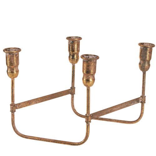 Antieke stokkandelaar voor 4 kaarsen goud 18×18cm H16,5cm