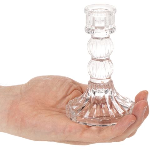 Transparante kaarsenhouder, klassiek ontwerp, tafeldecoratie, 12 cm, 2 stuks | Floristik24.nl