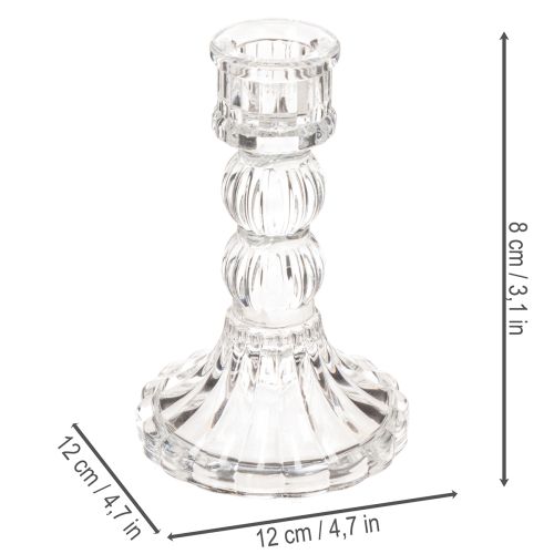 Transparante kaarsenhouder, klassiek ontwerp, tafeldecoratie, 12 cm, 2 stuks | Floristik24.nl