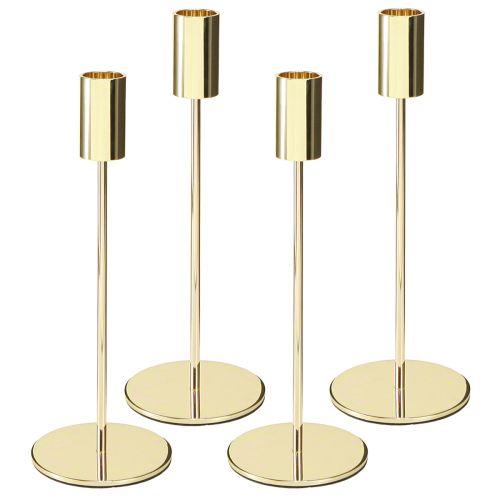 Artikel Gouden metalen kaarsenhouder modern 21,5 cm 4 stuks