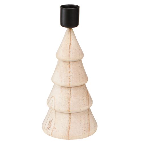 Stokkaarshouder houten decoratie kerstboom naturel H16cm 2 stuks