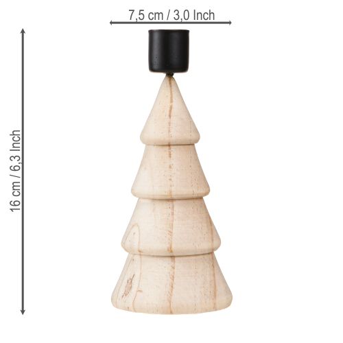 Artikel Stokkaarshouder houten decoratie kerstboom naturel H16cm 2 stuks