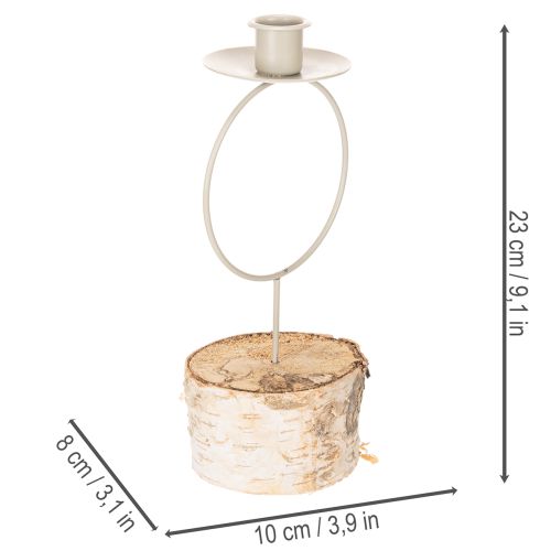 Kandelaar met voet van berkenhout en metalen ring, 20 cm | Floristik24.nl