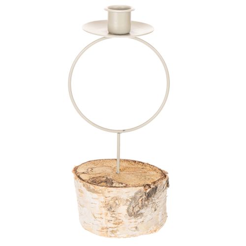 Kandelaar met voet van berkenhout en metalen ring, 20 cm | Floristik24.nl
