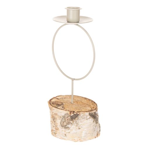 Kandelaar met voet van berkenhout en metalen ring, 20 cm | Floristik24.nl