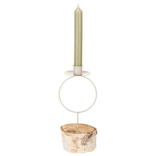Kandelaar met voet van berkenhout en metalen ring, 20 cm | Floristik24.nl