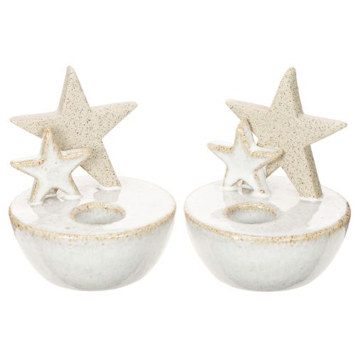 Keramische sterrenkaarsenstandaards, kerstdecoratie, 11 cm, 2 stuks
