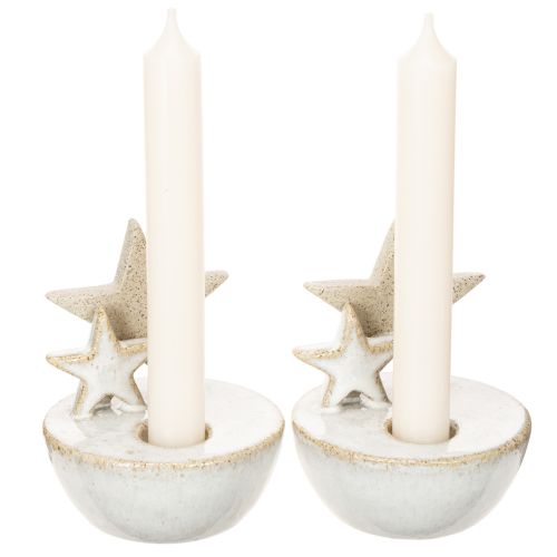 Keramische sterrenkaarsenstandaards, kerstdecoratie, 11 cm, 2 stuks | Floristik24.nl