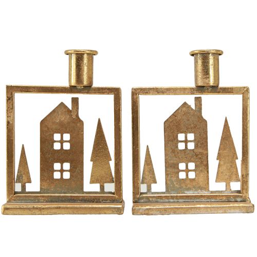 Artikel Stokkandelaar Kersthuis antiek goudlook 10×6×14cm 2st