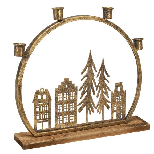 Artikel Stokkaarshouder Kersthuisjes antiek goud 36×32cm