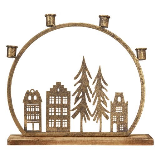Artikel Stokkaarshouder Kersthuisjes antiek goud 36×32cm