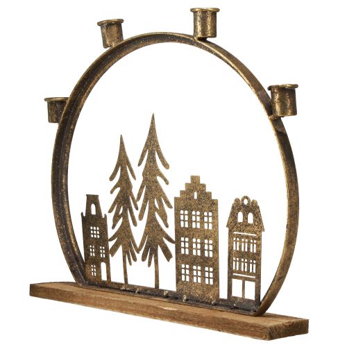 Artikel Stokkaarshouder Kersthuisjes antiek goud 36×32cm