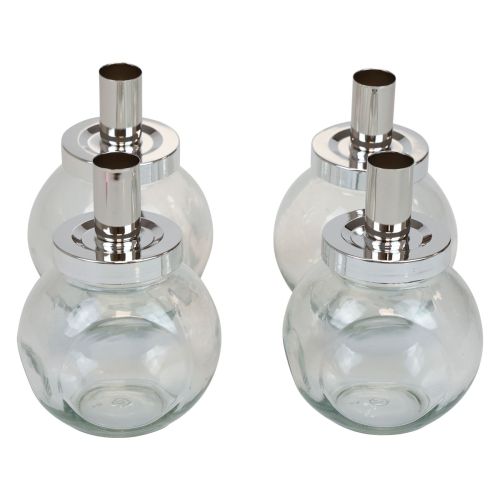 Stokkandelaar kandelaar glas metaal zilver Ø10,5cm 4st