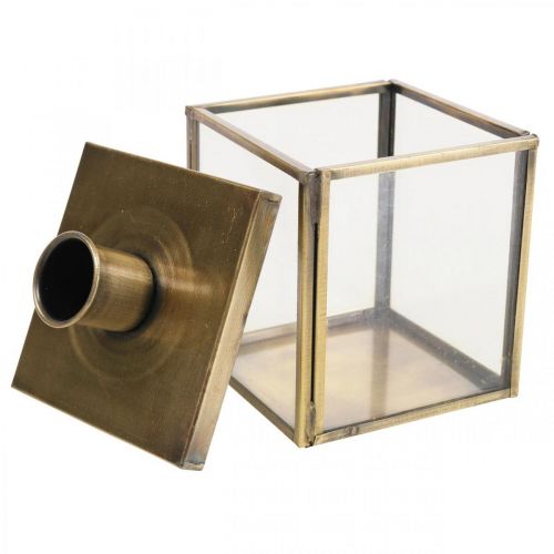 Floristik24 Kandelaar metaal kunst glas vintage kubus messing 7,5cm