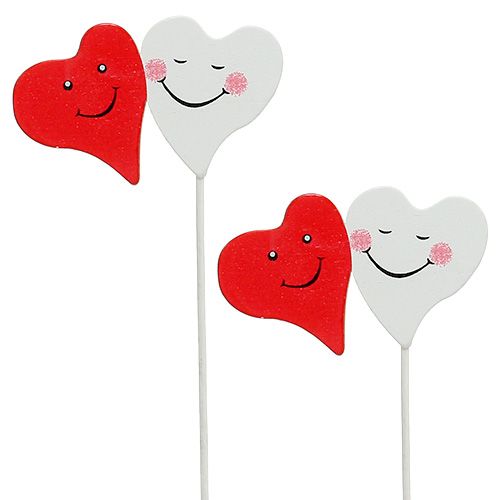 Floristik24 Plug dubbel hart rood, wit 8cm x 5cm 12st