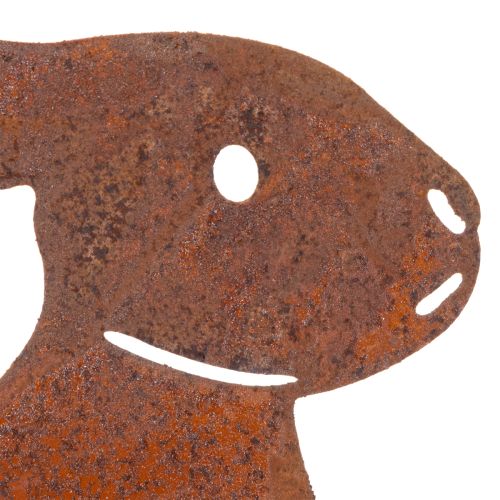 Artikel Tuinkonijn op een paaltje voor paasdecoratie met een roestige afwerking in landelijke stijl, 60 cm, 4 stuks