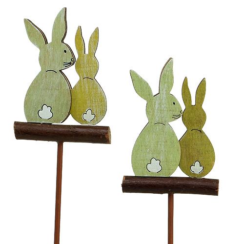 Floristik24 Plug houten konijntjes groen 8cm 8st