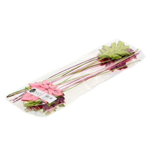 Floristik24 Decoratieve plug blad roze, groen, bordeaux 8cm 18 st