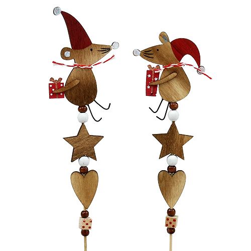 Floristik24 Stekker met muis naturel, rood L30cm 8st