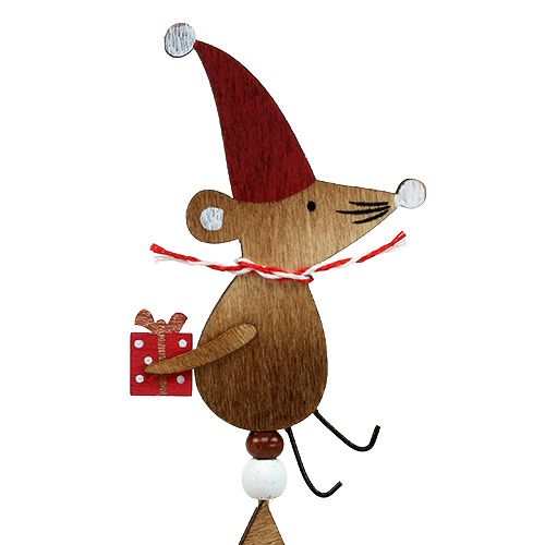 Floristik24 Stekker met muis naturel, rood L30cm 8st