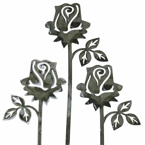 Floristik24 Metalen plug rozet zilvergrijs, wit gewassen metaal 20cm × 8cm 12 st