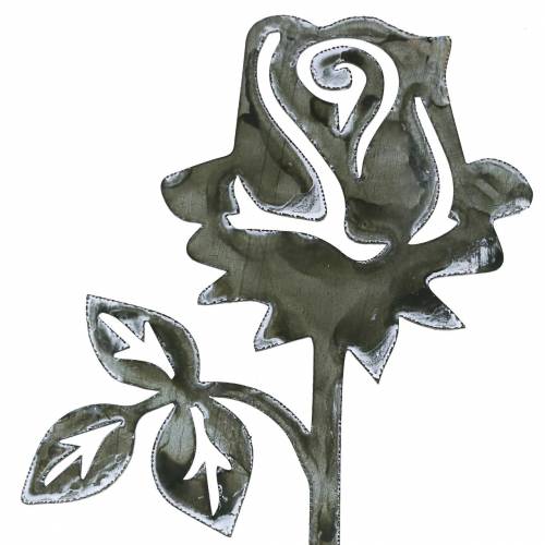 Floristik24 Metalen plug rozet zilvergrijs, wit gewassen metaal 20cm × 8cm 12 st