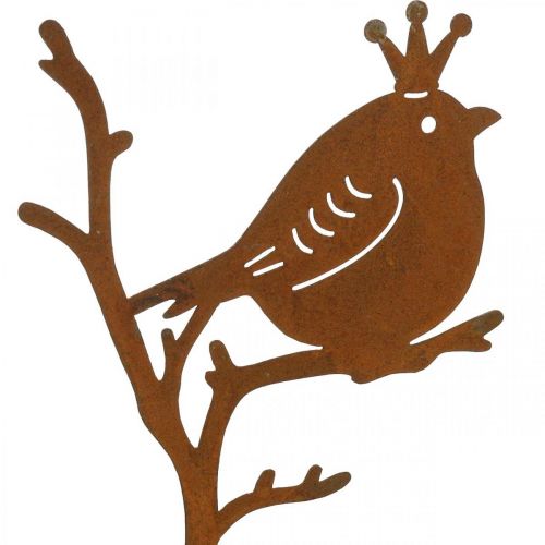Patina tuindecoratie plug metalen vogel met kroon 6 stuks