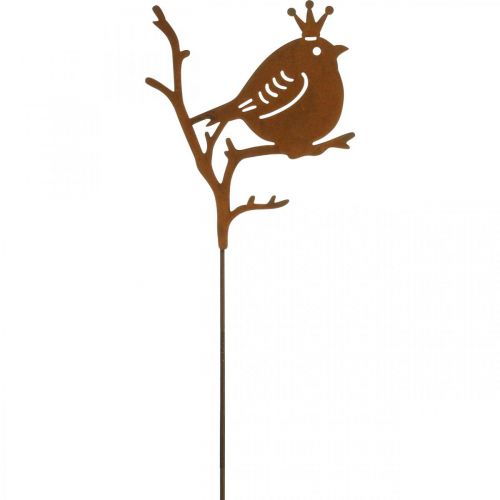Patina tuindecoratie plug metalen vogel met kroon 6 stuks
