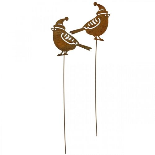 Artikel Tuinsteker vogel met hoed patina decoratie 12cm 6 st